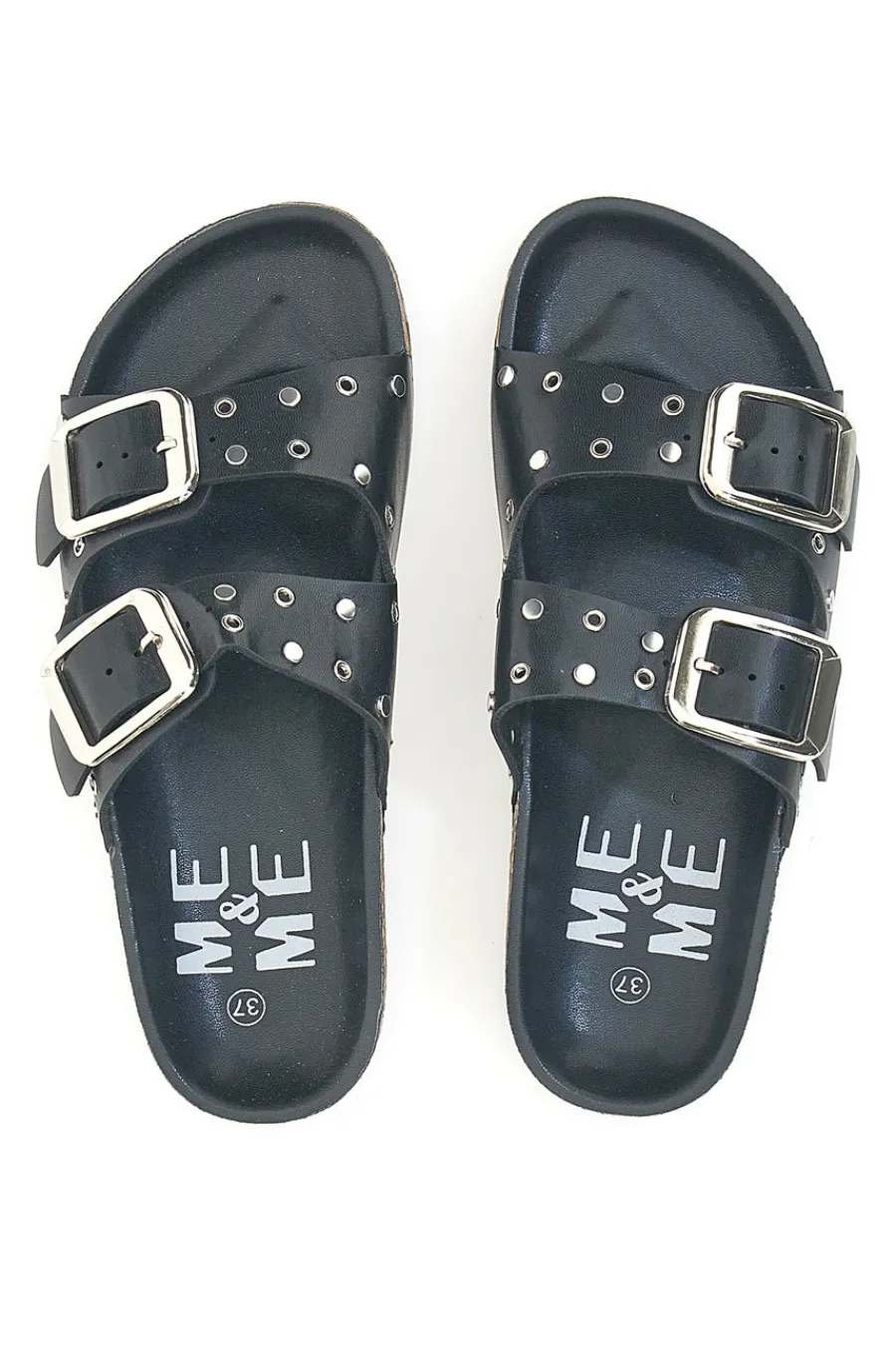 ME u0026 ME Ciabatte nere con borchie e fibbie grandi ME & ME 14198 NERO Clearance