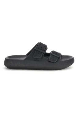 Uomo WOZ Ciabatte nere con doppia fascia e fibbie 4