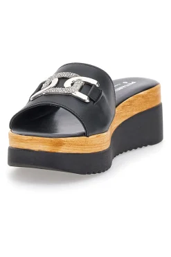 PITTARELLO LOVE Ciabatte Nere Con Platform e Catenina Argentata 3456 NERO Clearance
