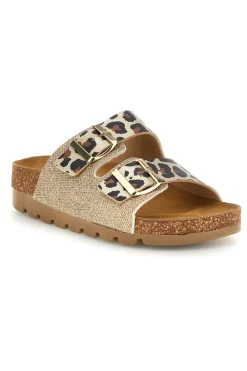 PITTARELLO BIO Ciabatte oro animalier con sottopiede in vera pelle 335P20630SR LEOPARD GOLD Outlet