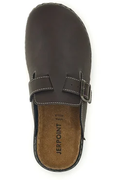Uomo JERPOINT Ciabatte Sabot marroni sottopiede in pelle con fibbia 620PS