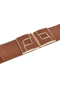 FIRST LADY Cintura marrone elastica con fibbia gioiello WIS F