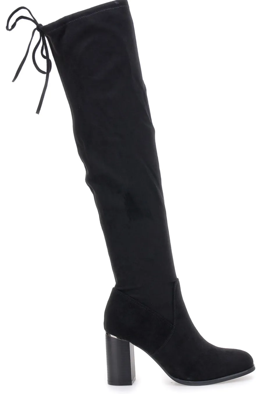 ENERGY I224 e Overknee-Stiefel mit Blockabsatz und Schnürung hinten SCHWARZ Discount