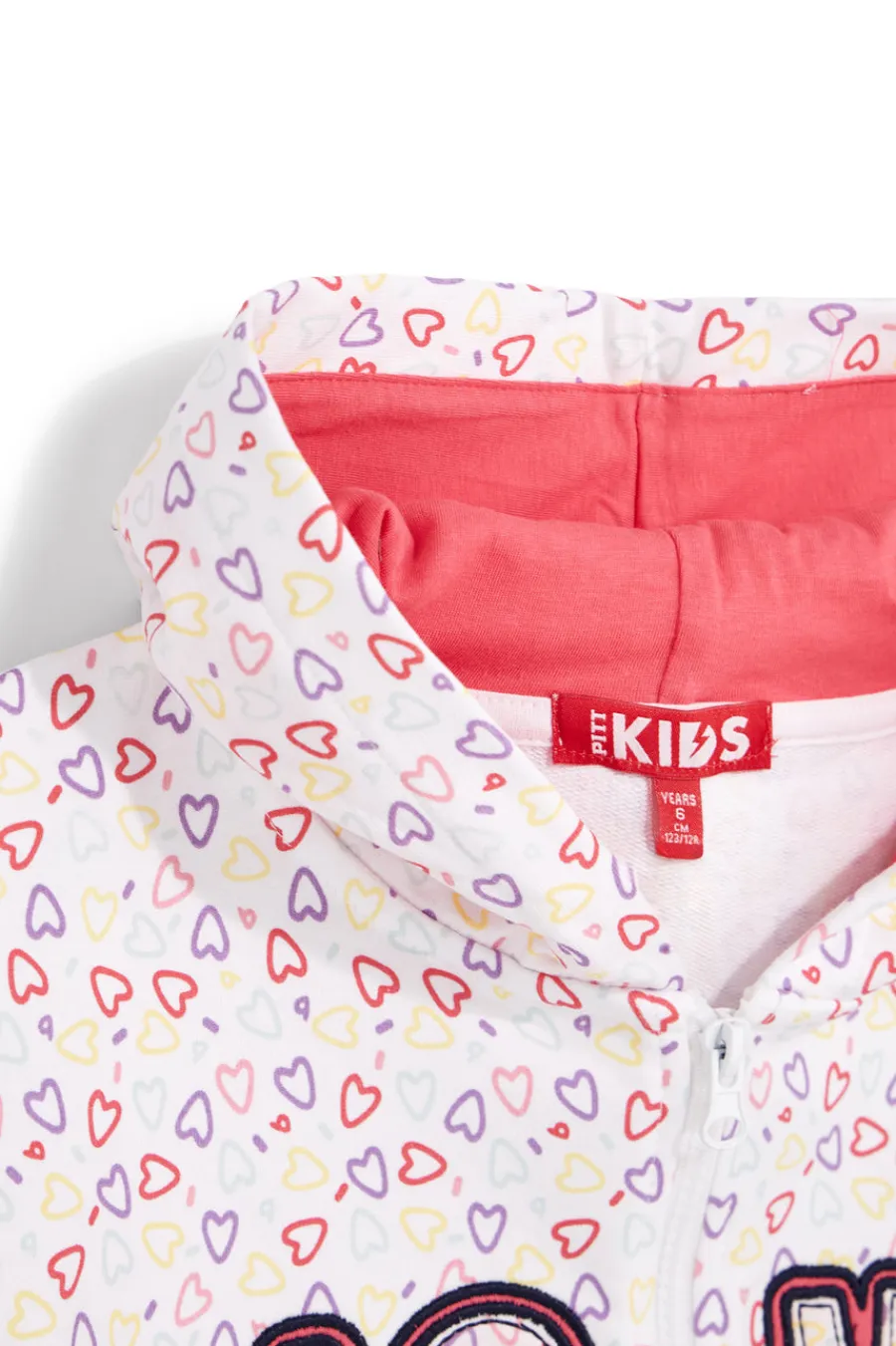 PITT KIDS Felpa bianca con cappuccio e stampa cuori PT-G-F-90