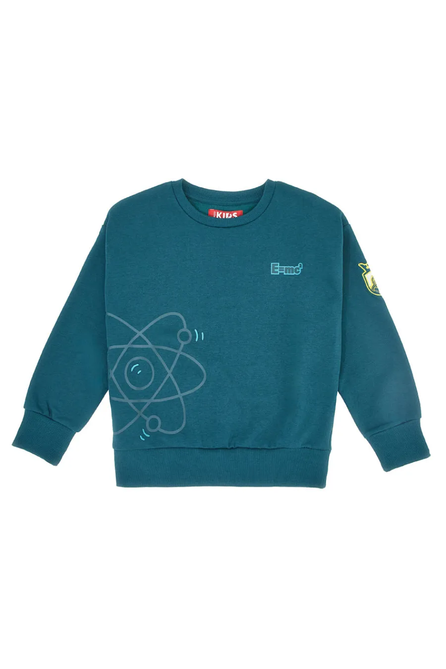 PITT KIDS Felpa verde petrolio con stampa atom e interno felpato PT-KF-025