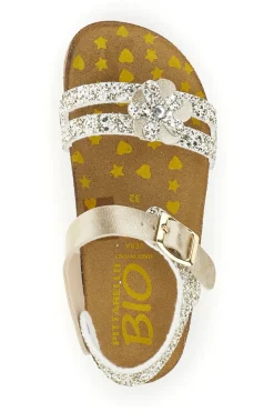 PITTARELLO BIO Goldfarbene Sandalen aus echtem Leder mit Glitzer 257A007SR