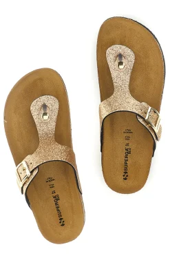 SUPERGA Goldfarbene Zehenstegslipper mit Glitzer und Lederinnensohle S31Y820 ORO Online