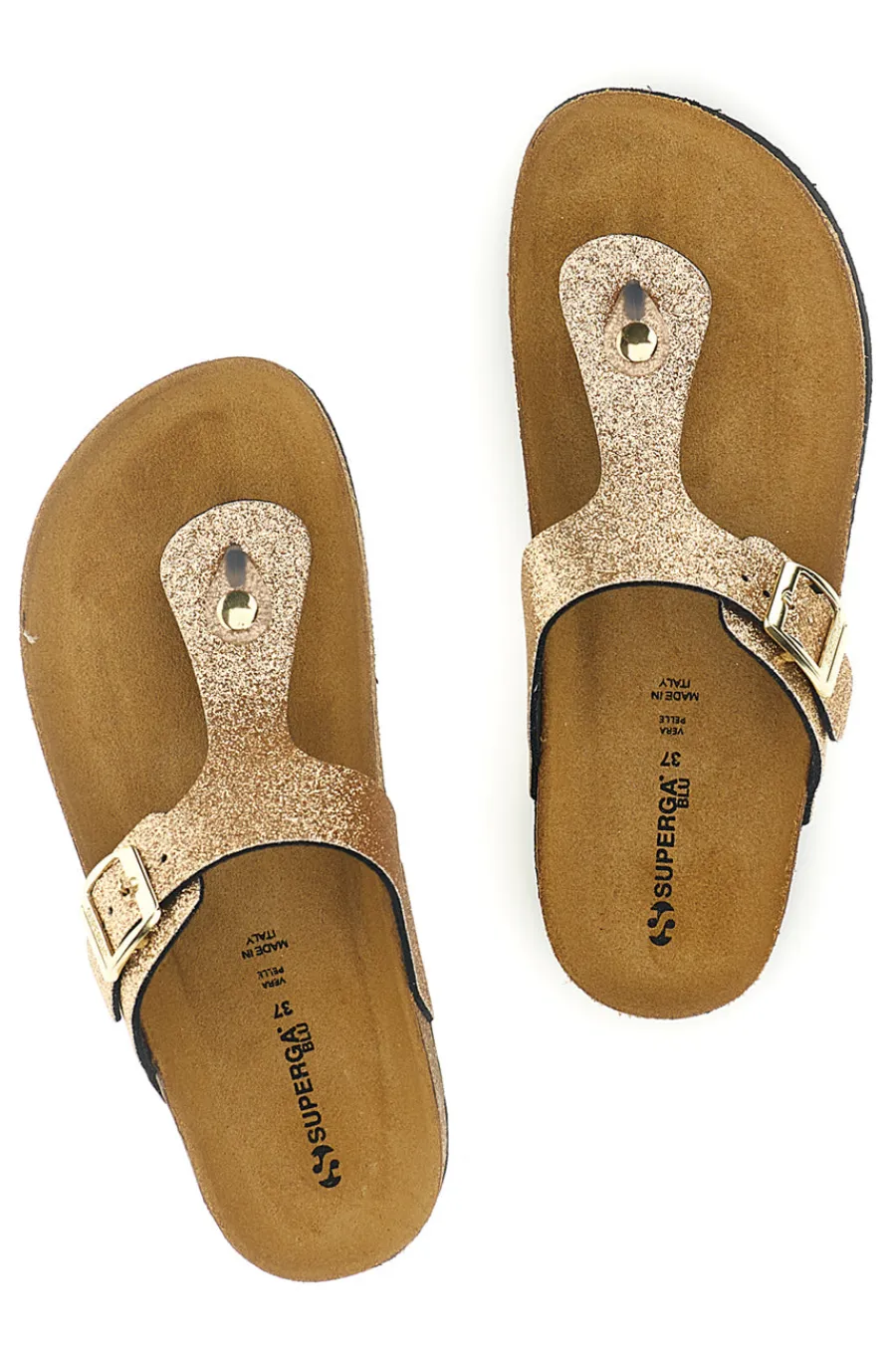 SUPERGA Goldfarbene Zehenstegslipper mit Glitzer und Lederinnensohle S31Y820 ORO Online