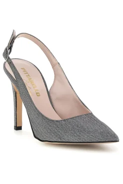 PITTARELLO COUTURE Graue Pumps mit Glitzer und Riemen 3016 ARGENTO GLITTER New