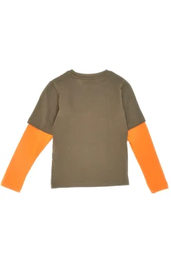 PITT KIDS Grün-oranges Langarm-Rundhalsshirt PITT KIS 033
