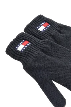 TOMMY HILFIGER Guanti neri in maglia 100% cotone Tommy Jeans Heritage Gloves