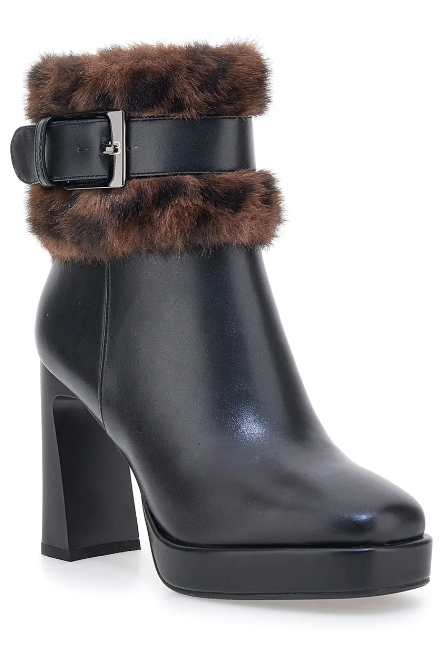 LAURA BIAGIOTTI 94M e Stiefeletten mit hohem Absatz, Riemen und Pelzbesatz SCHWARZ Sale