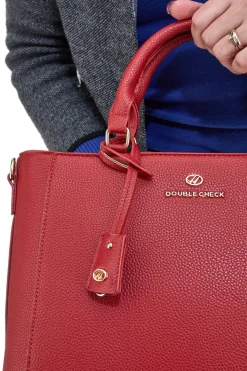 Donna DOUBLE CHECK Mini Borsa a Tracolla Rossa con dettagli Dorati e Manico Rimovibile 18247-3