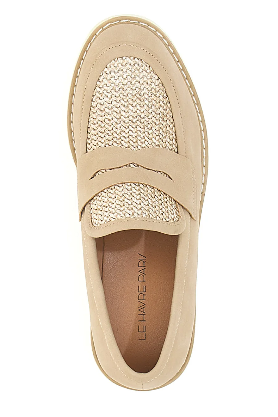 LE HAVRE PARIS Mocassini beige con bocca di leone e Suola Bianca KMD25S15G