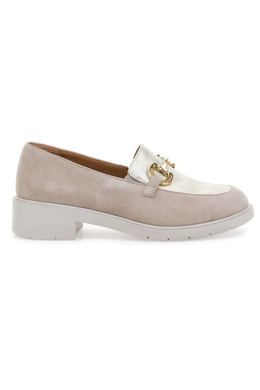 PRIMA RIGA Mocassini beige e oro in vera pelle con catena 24584IGNIS Hot