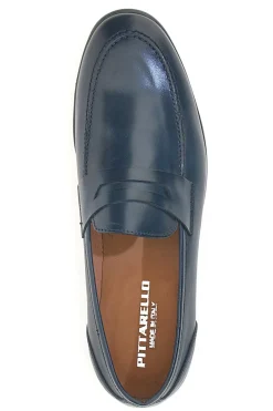Uomo PITTARELLO Mocassini blu in vera pelle con suola in cuoio made in Italy 2374