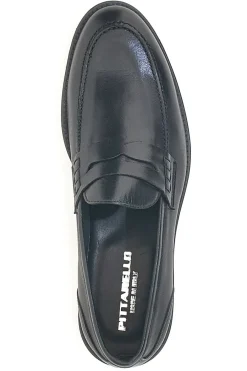 Uomo PITTARELLO Mocassini neri in pelle con suola in cuoio made in Italy 77109