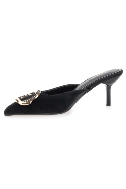 RENATO BALESTRA Mules nere effetto velluto con tacco e dettaglio gioiello 672 Clearance