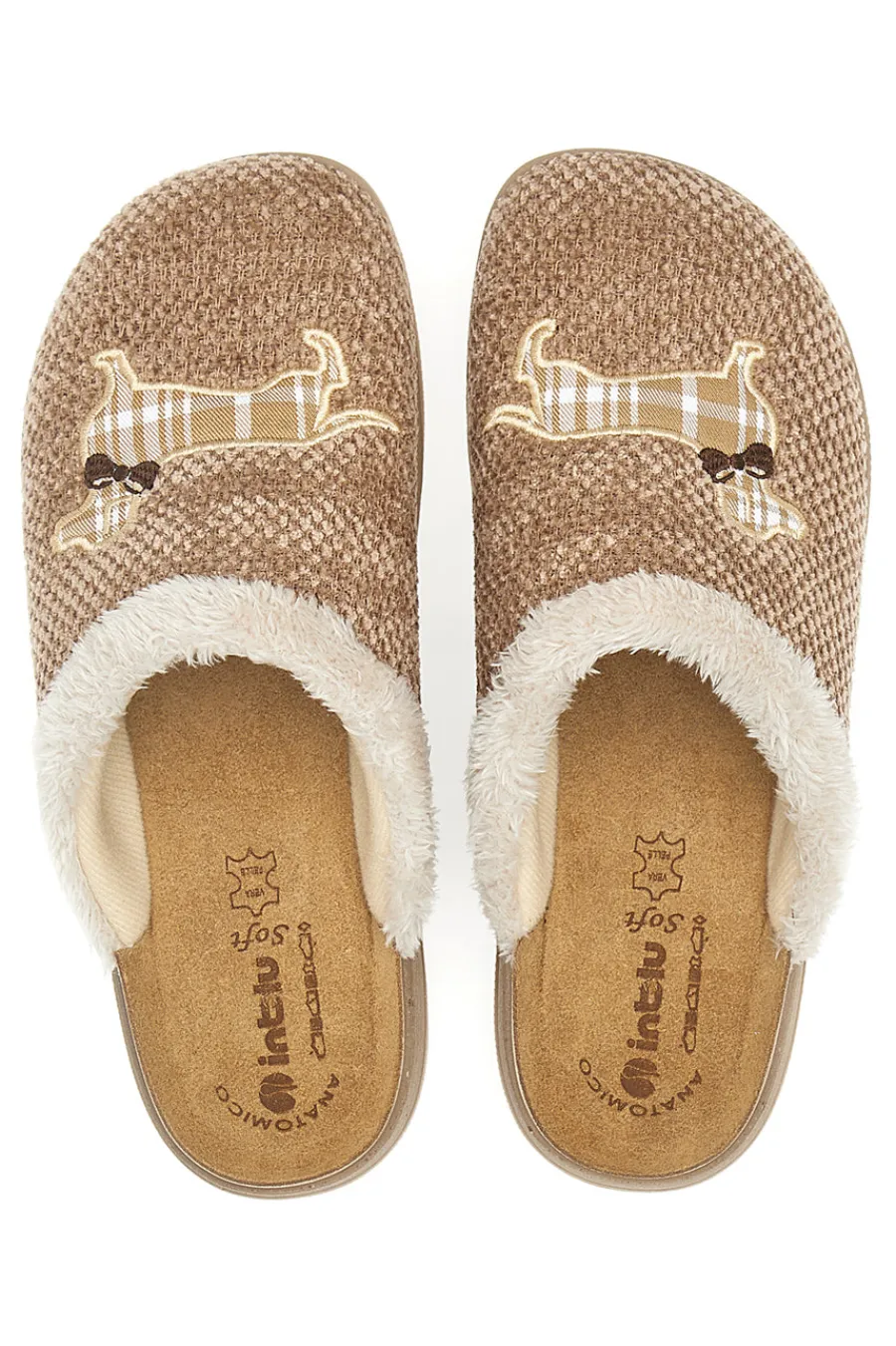 Donna INBLU Pantofole beige con ricamo cane e bordo in pelo 42 CT
