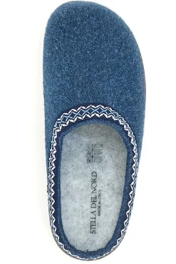 Donna STELLA DEL NORD Pantofole Blu in Feltro con Bordo Ricamato e Plantare Estraibile Pittarello Bio2