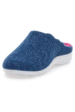 Donna GRAZIE Pantofole Blu in Feltro con Fiorellino in Metallo e Plantare Estraibile 3001d
