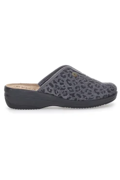 INBLU Pantofole grigie motivo animalier con sottopiede in pelle 16L