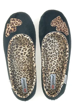 Donna SUPERGA Pantofole nere con dettagli animalier e cuori S41S598