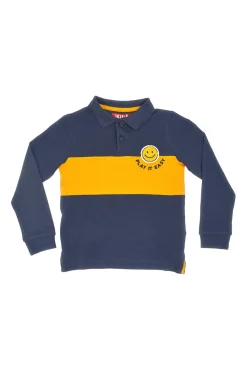 PITT KIDS Blaues und gelbes Langarm-Poloshirt 031