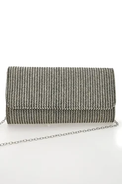Donna COVERI Pochette Effetto Paglia Intrecciata Bianca e Nera COLLECTION 0149-H