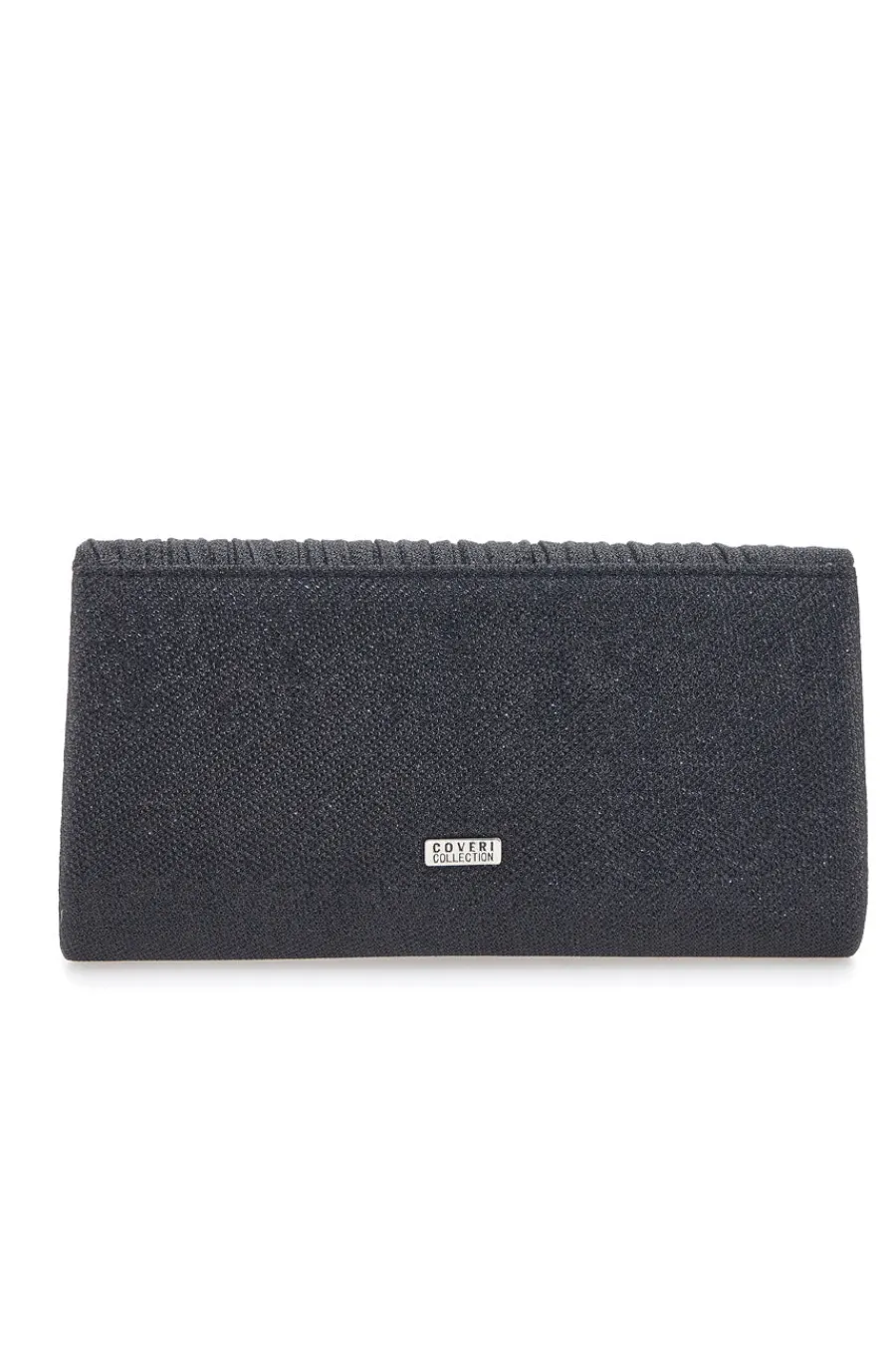 Donna COVERI Pochette Nera Effetto Brillantinato con Calamita e Tracolla Rimovibile COLLECTION 0149-F