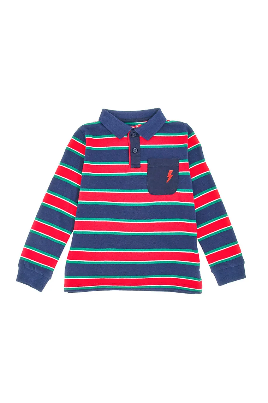 PITT KIDS Polo a Maniche Lunghe a Righe Blu e Rosse 030