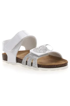 PITT KIDS Sandali Bianchi con Cuori Argento e Velcro 450TWV