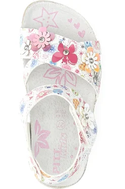 PITT KIDS Sandali bianchi con stampa floreale e strappo 14407