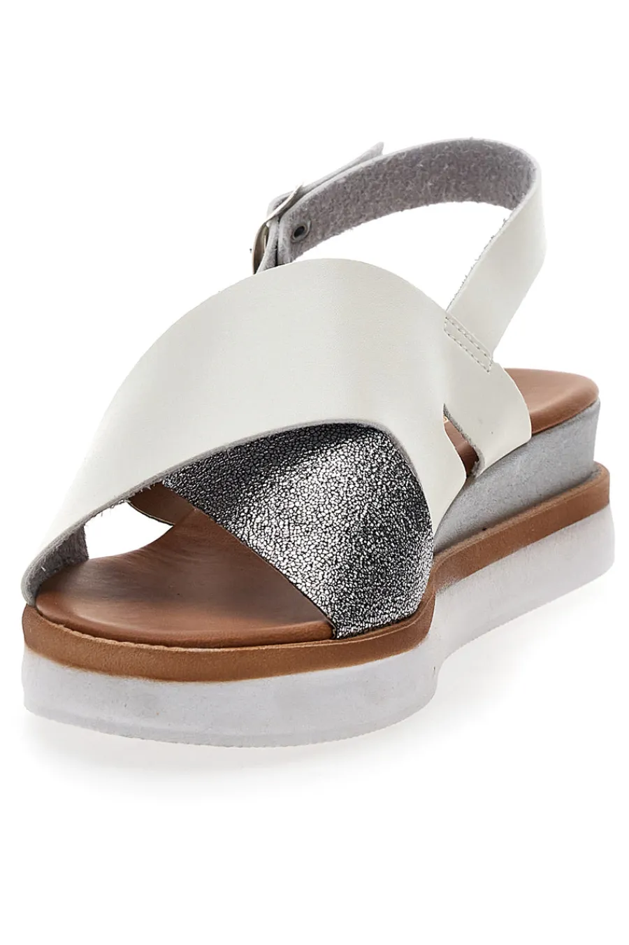 PLOCADI Sandali Bianchi e Argento Con Platform 3004 Clearance
