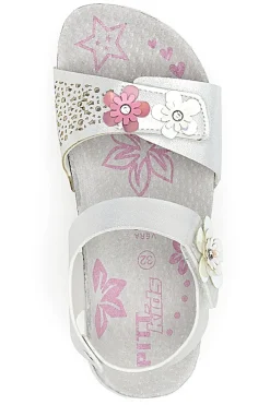PITT KIDS Sandali Bianchi e Rosa Con Applicazioni Floreali 14417