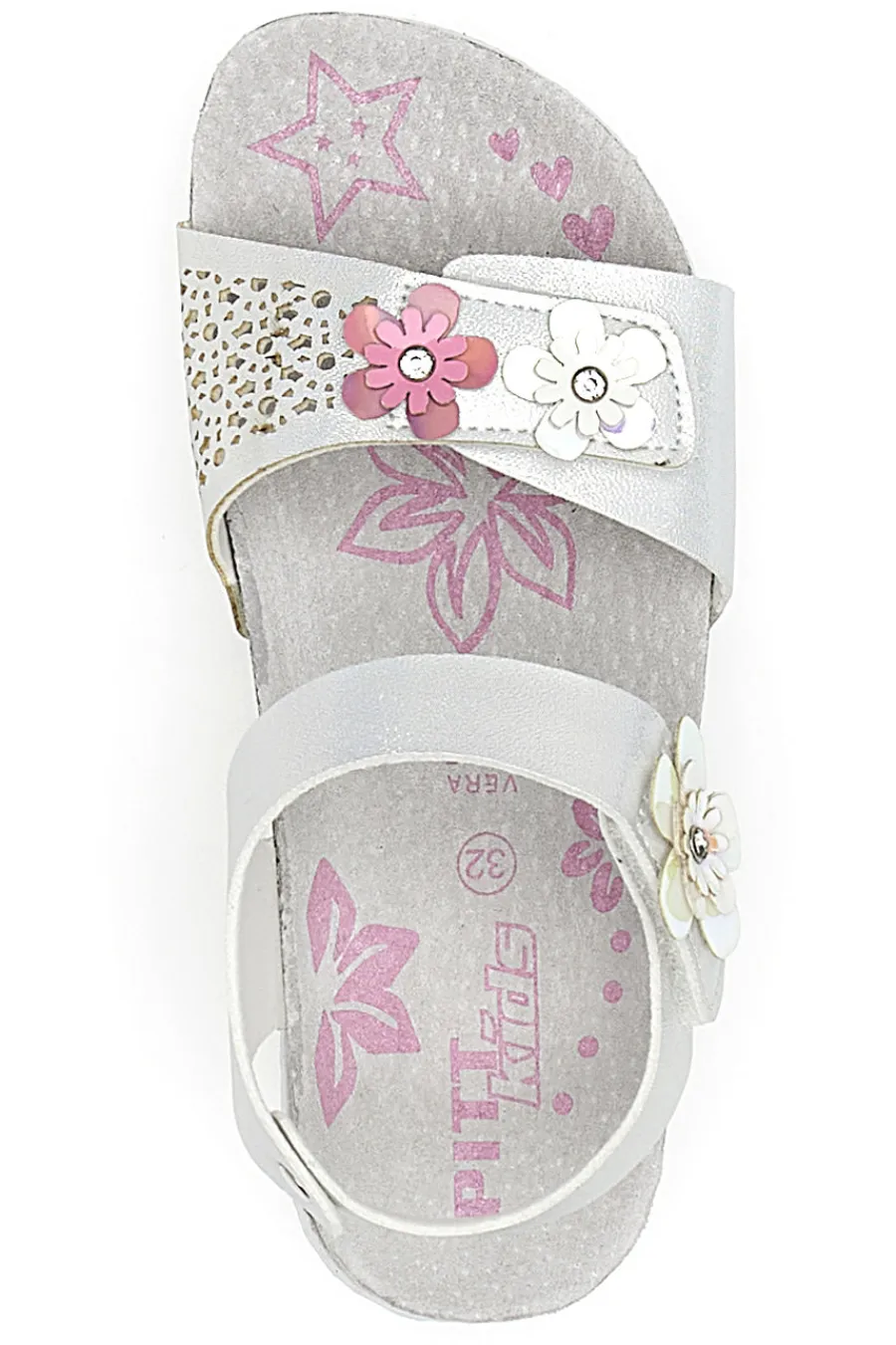 PITT KIDS Sandali Bianchi e Rosa Con Applicazioni Floreali 14417