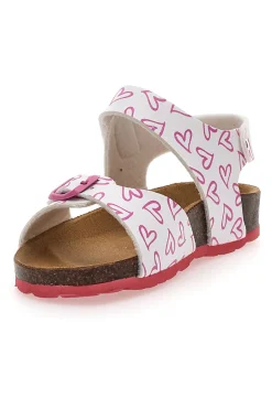 PITT KIDS Sandali Bianchi e Rosa Con Strappo In Velcro Plantare In Pelle 45289