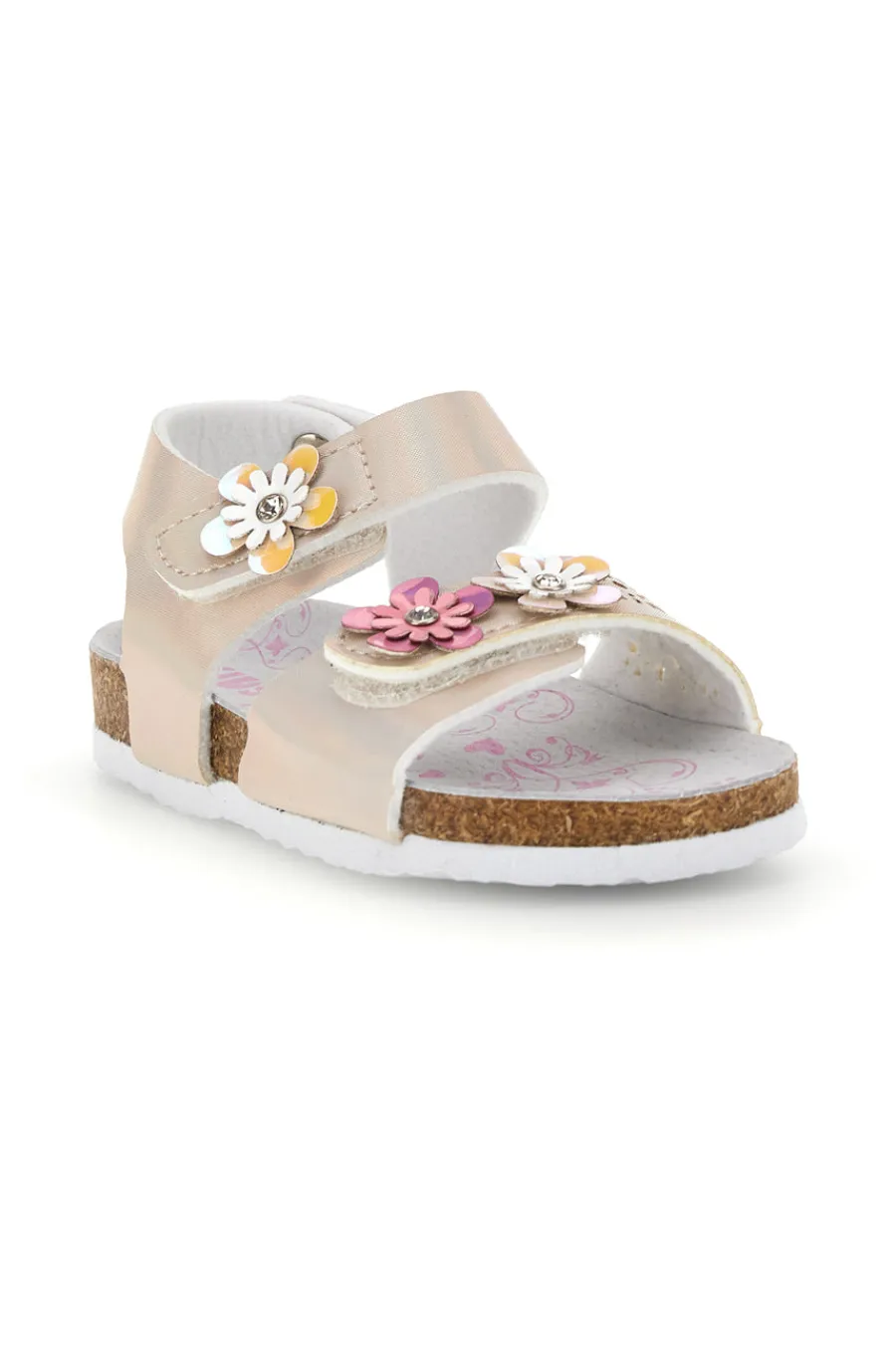 PITT KIDS Sandali bianchi iridescenti con fiori 14330