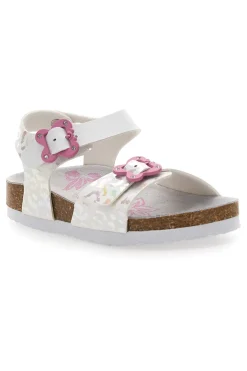 PITT KIDS Sandali bianchi leopardati con fibbie rosa 14505