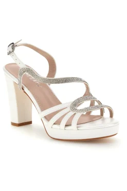 FIRST LADY Sandali bianco con cinturini brillanti e tacco largo P702 Outlet