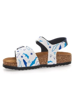 PITTARELLO BIO Sandali blu con fantasia marina e plantare in sughero 7A066SR