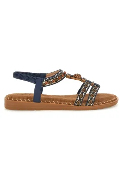 QUANNA MELL Sandali blu con fascette intrecciate e dettagli decorati 221 New