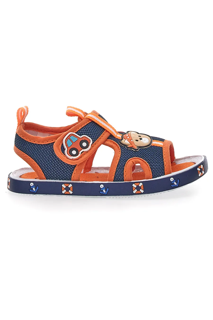 PITT KIDS Sandali Blu e Arancione con Orsetto e Macchinina in Tessuto 2635