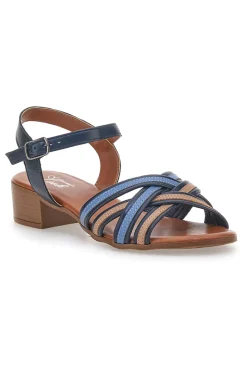 PITTARELLO LOOK Sandali Blu e Marroni con Tacco a Blocco in Vera Pelle 243110 Online