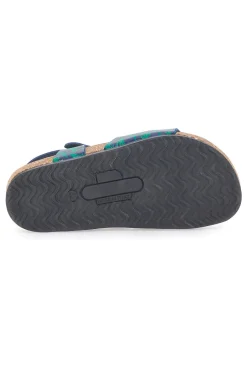 PITTARELLO BIO Sandali blu e verdi con stampa jungle e doppia fibbia 257A066SR