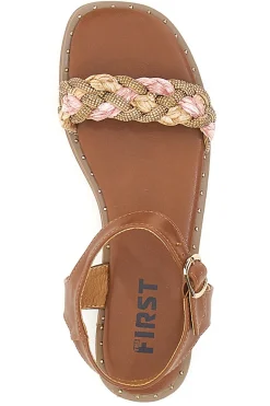THE FIRST Sandali Cognac con Treccia 92119 CAMEL New