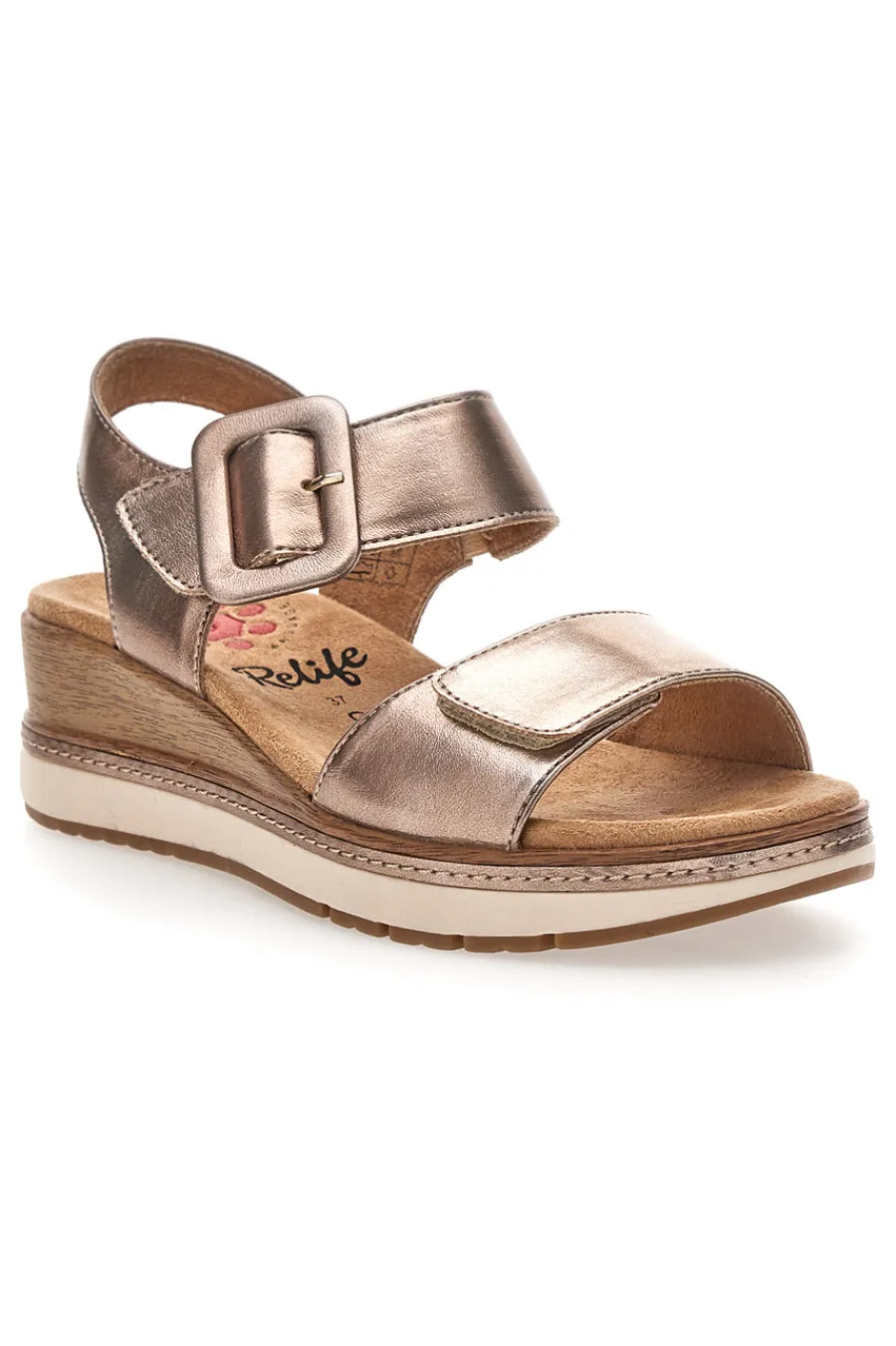 RELIFE Sandali da donna rosa gold con doppia fascia e zeppa 67172670103