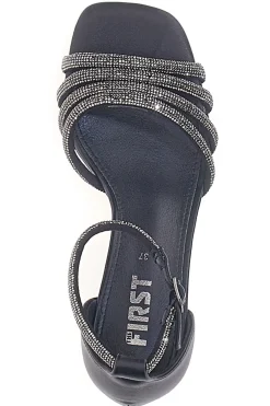 THE FIRST Sandali Gioiello Neri con Tacco Basso e Cinturini con Glitter 612 SCHWARZ Outlet