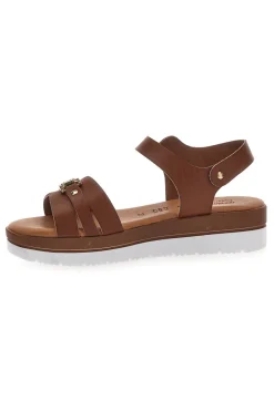 PRIMA RIGA Sandali Marroni con Fibbia Dorata e Suola Bianca 6 Online