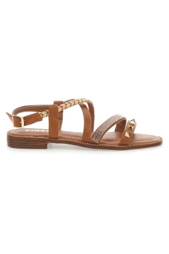 THE FIRST Sandali Marroni Con Suola Flat e Borchie 3111 CAMEL Best
